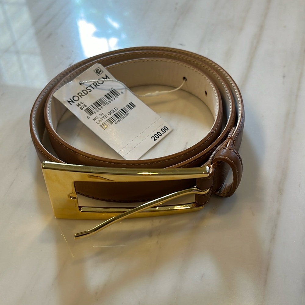 AUREUM 24K gold tone hardware Leather Belt NWT - Picture 2 of 7
